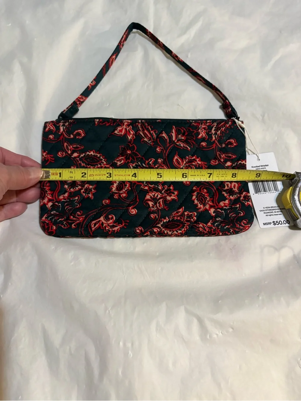 Vera Bradley Navy Blue Quilted Wristlet with Red Floral Print